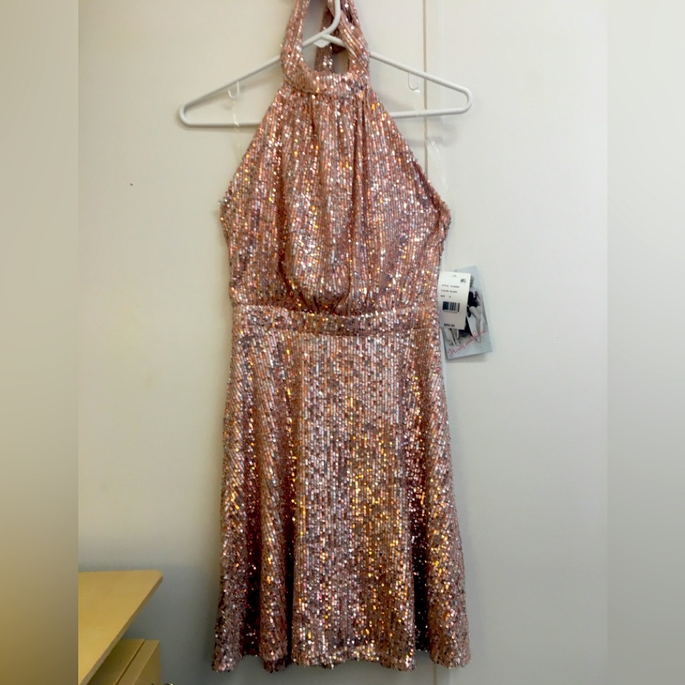 BNWT- Blush Sequin Halter Dress